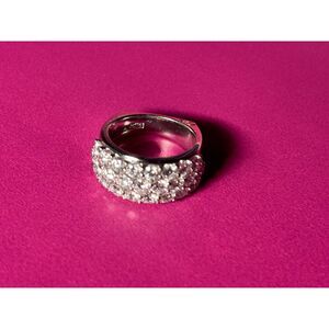 18K White Gold Ladies 3 Row Genuine Diamond Band Size 4.25